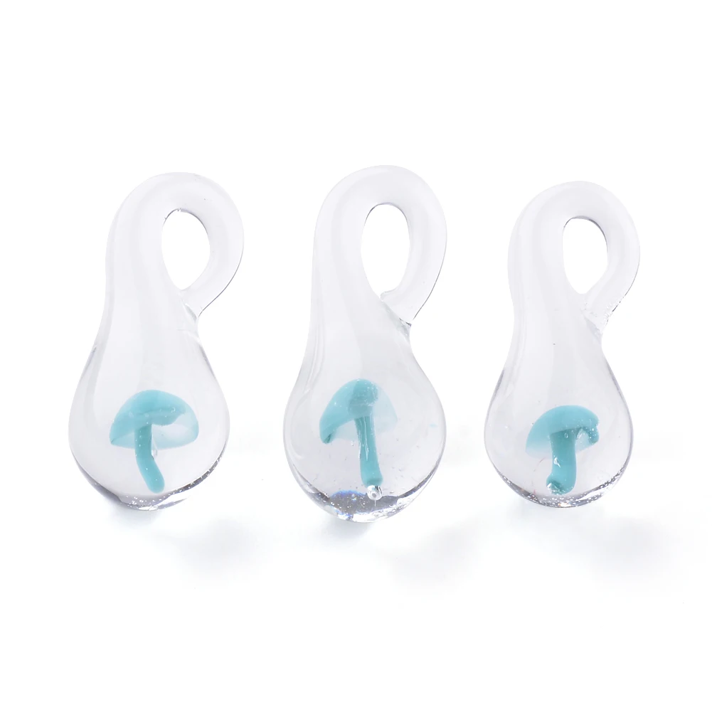 50Pcs Transparent Handmade Lampwork Glass Pendants Cute Mushroom Charm DIY Making Necklace Earrings Bracelet Jewelry Accessories
