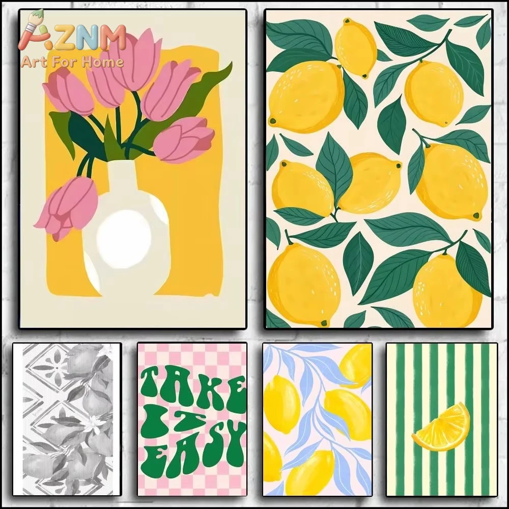 

1pc Interior Paintings Lemons Wall Art Poster Self-adhesive Art Waterproof Paper Sticker Coffee House Bar Room Wall Decor