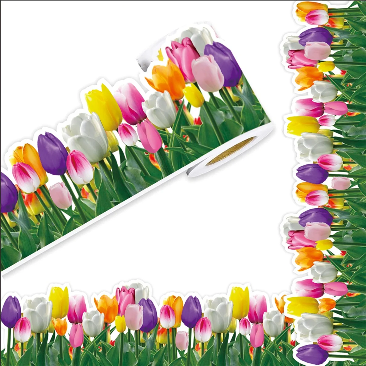 1 rollo de borde de adorno de flor de tulipán, borde de boletín Floral de 65,6 pies para decoración de pizarra de aula escolar