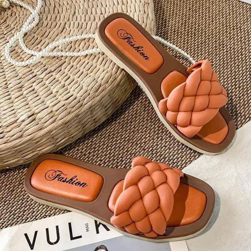 2022 New Summer Indoor Woven Slippers Women Sandals Female Outdoor Beach Casual Flat Flip Flop Ytmtloy Zapatillas Mujer Casa