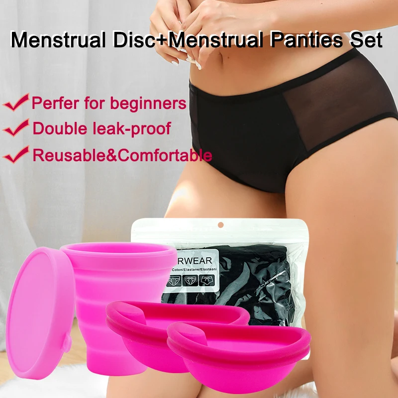 Set di dischi e mutandine mestruali femminili riutilizzabili Kit usato per collector mestruale da discoteca in silicone medico