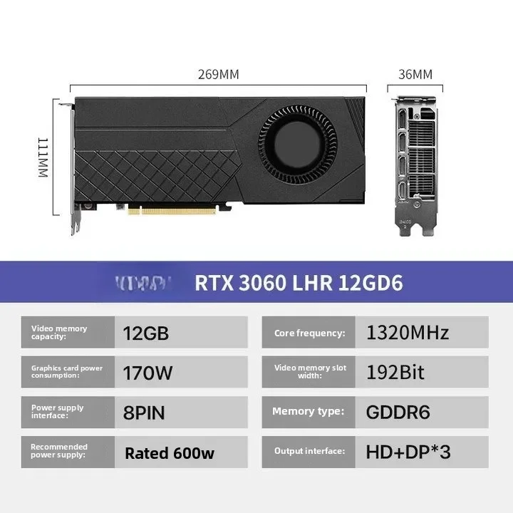 RTX3060 12G turbo graphics card, server desktop computer GPU deep learning AI graphics rendering