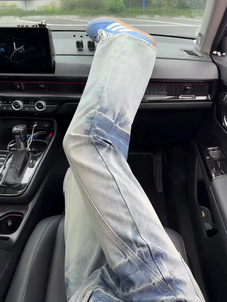 

American Waed Straight Leg Men's Jeans High Street Vibe Wind CleanFit Flared Pants Knife Design Casual Daily Wear