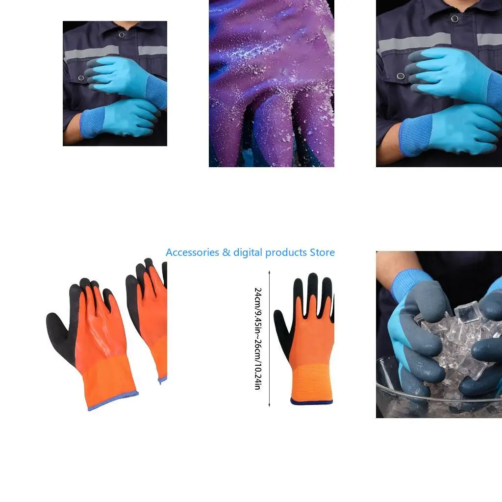 77JD Waterproof Thermal Work Gloves Double Latex Coated Anti Slip Freezer Gloves with Insulated Warm Liner for Cold Weather