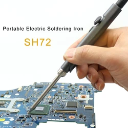 SH72 65W Mini Electric Soldering Iron Adjustable Temperature Portable Solder Welding Station DC Power Input 220-400C with tin