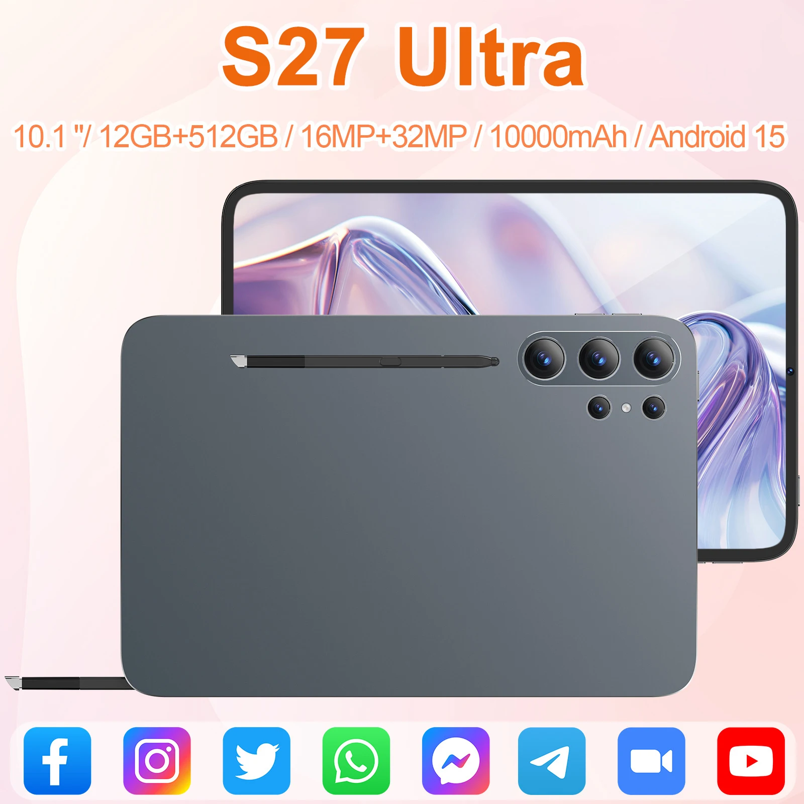 

NEW 2026 HOT Original S27 Ultra Tablet PC Snapdragon 8 Gen3 10.1inch Android 15 16GB+1TB 10000mAh 5G Dual Card WiFi GPS Tab