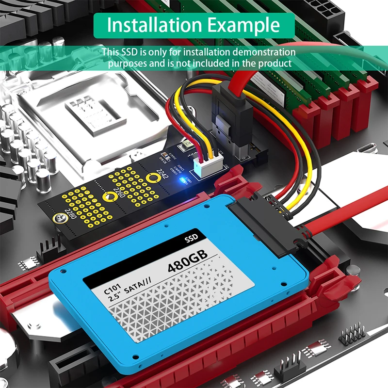 M.2 Key B+M/B 2242 2260 2280 Size to 7Pin SATA Port Converter Adapter 4Pin Power Supply with 7Pin to SATA Cable for 2.5" HDD SSD