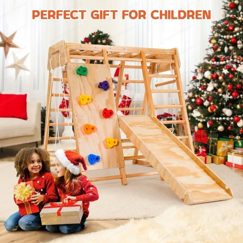 Indoor Wooden Toddler Play Equipment, Eco-Friendly Climbing Slide Combo, Household Kids Sensory Exercise Game Frame