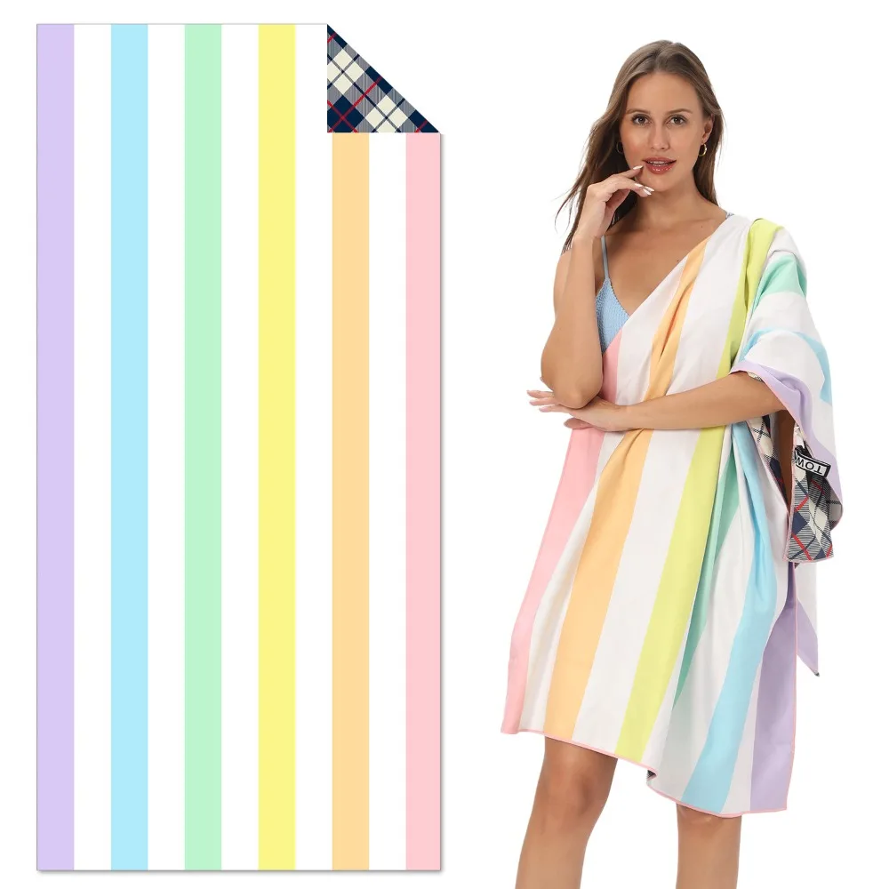 

Double-faced Fleece Striped Beach Towel Quick Drying Towels Large Portable Adult Anti Sand Bath Bag Swimming Body Gym Sports Sea