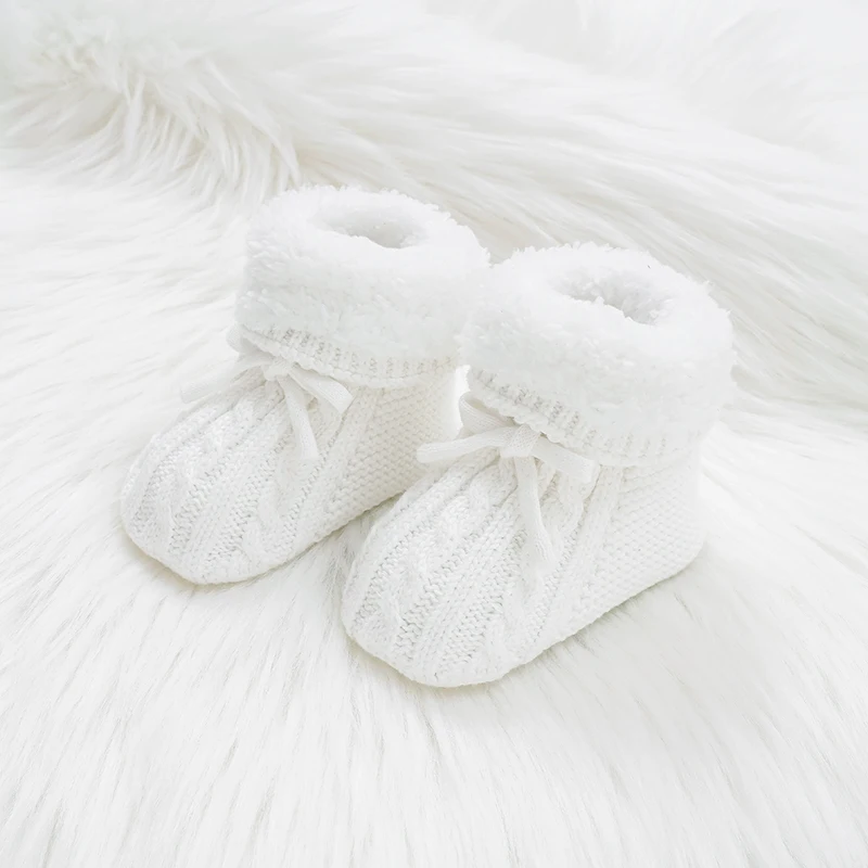 Newborn Baby Shoes Knitted Infant Boy Girl Boots 0-18M Fleece Warm Toddler Winter Footwear Solid Cute Clothing Accessories Fall