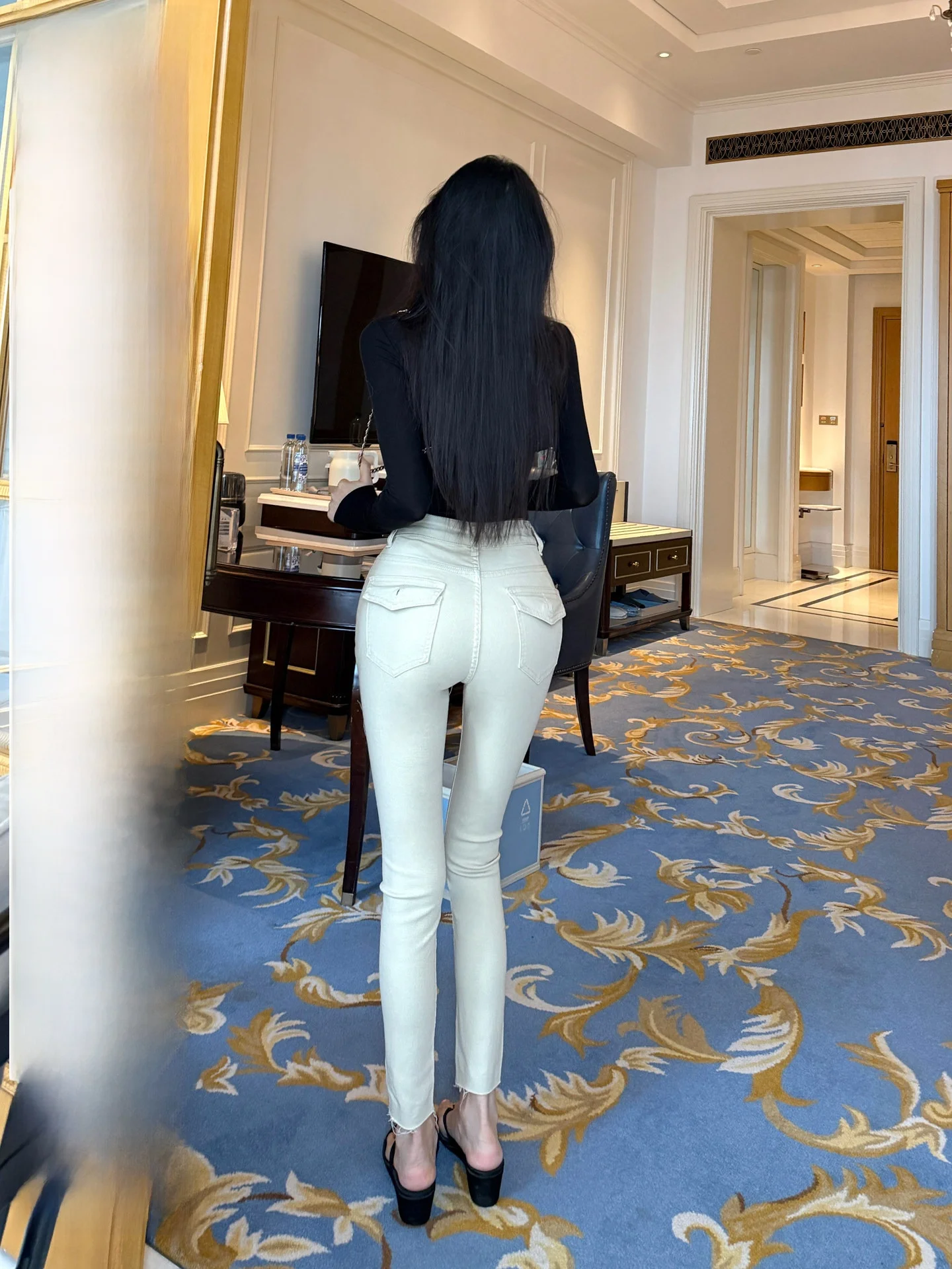 

Джинсы Pure Desire Sexy из денима цвета хаки с высокой талией, облегающие, укороченные (длиной 7/8), с эффектом удлинения ног, в корейском стиле