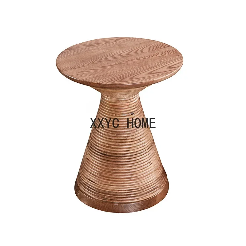 

Silent Wind round Rattan Small Coffee Table Ash Side Table Log Mini round Tea Table
