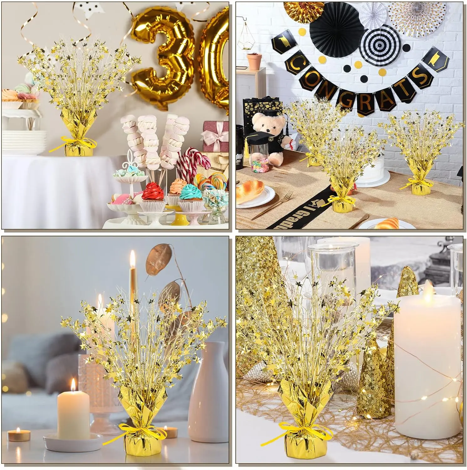 Metallic Foil Spray Centerpiece Graduation Party Star Table Decoration Burst Centerpieces Metallic Table Decor for Birthday Par