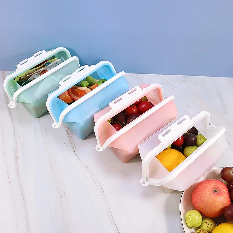 

Premium Silicone Reusable Food Storage Bags Food Grade Multi-use Fruit Sealed Lunch Bag Travel Containers Microwave Oven Safe