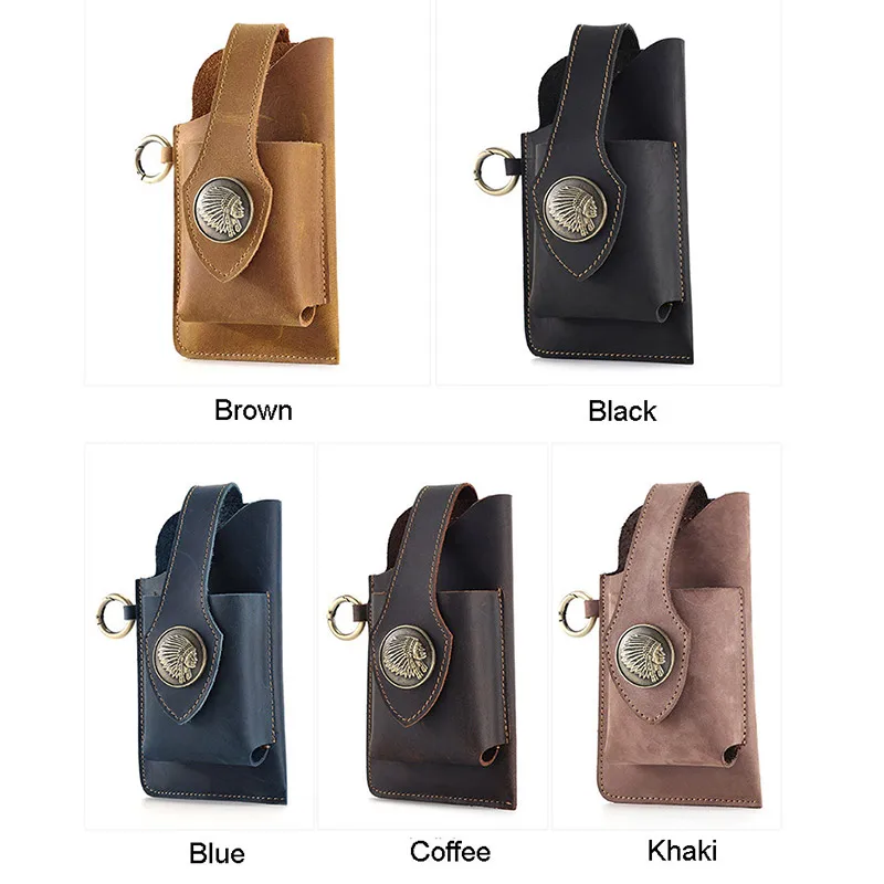 Fanny Waist Bag Men Genuine Leather Belt Bag Simple Leg Hip Packs for Men Cell Phone Cigarette Lighter Box Case Outdoor Pouch