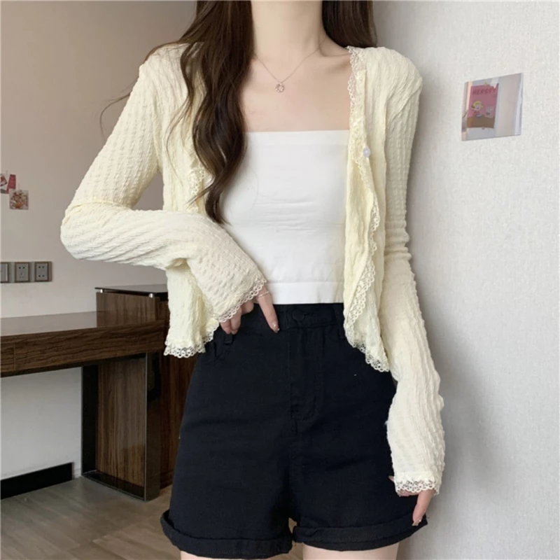 Cardigans Women Sweet Lace Summer Sun-proof Design Simple Ulzzang Tender Female Sexy All-match Aesthetic Slim Comfort Graceful