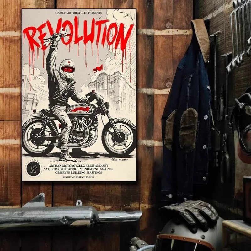 Metal Sign Vintage Motorcycle Racing Revolution Tin Sign Wall Decor Rusty Shabby Art Tinplate Plaque Bar Garage Decorative Plate