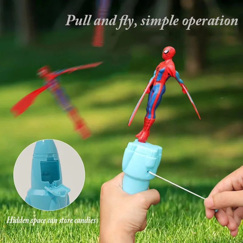 Anime Marvel Spiderman Flying Toy Iron Man Captain String Flying Toy Outdoor Bamboo Dragonfly Toy for Children Gift