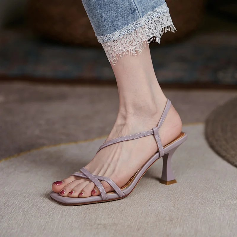Comfy Soft Insole Buckle Women Square Toe Slip On Block Heel Non Slip Sole Vacation Versatile Summer Outdoor Ladies Heel Mules