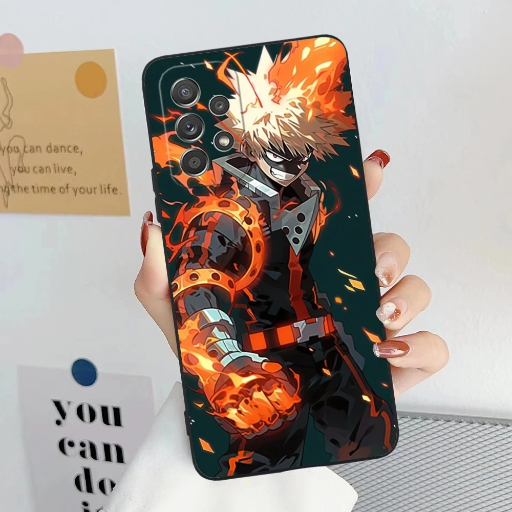 Hero Katsuki Bakugo custodia per cellulare per Samsung Galaxy A91 73 71 70 54 53 52 34 24 23 21 S 5G custodia morbida nera per telefono