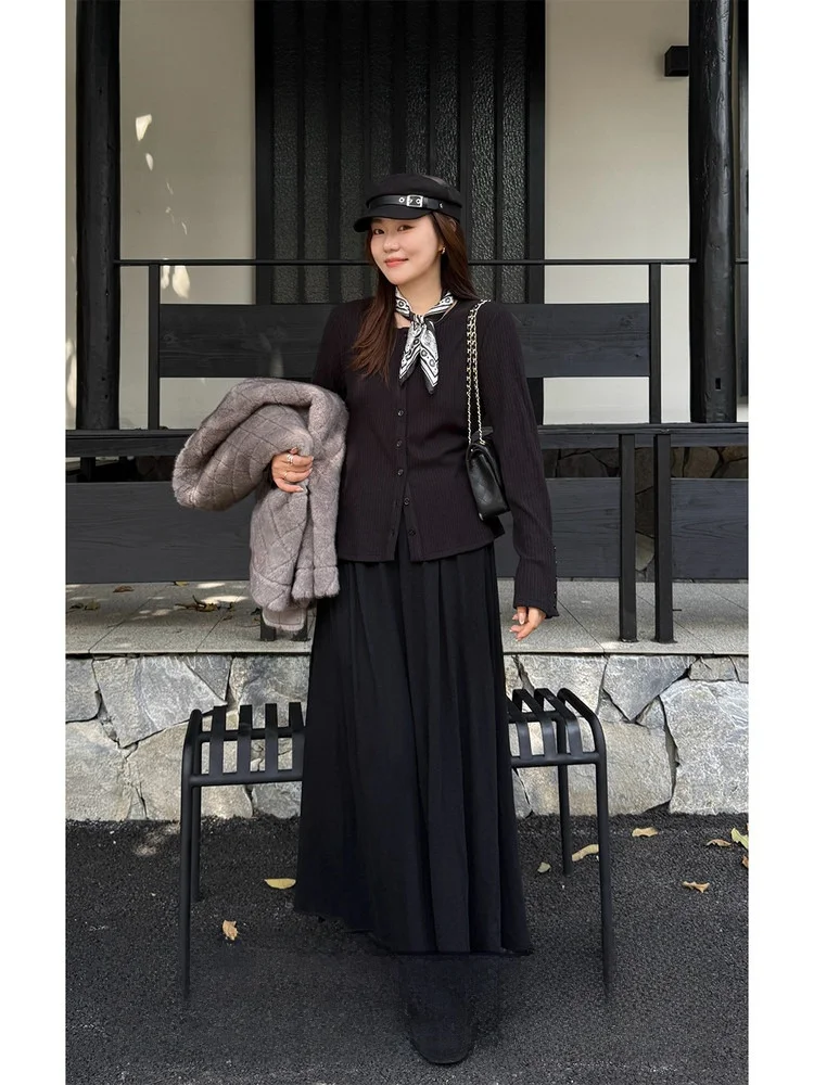 

plus Size Knitted Open Cardigan for Plump Sister Versatile Winter Top Ele Sle Long Sve round Ne Color