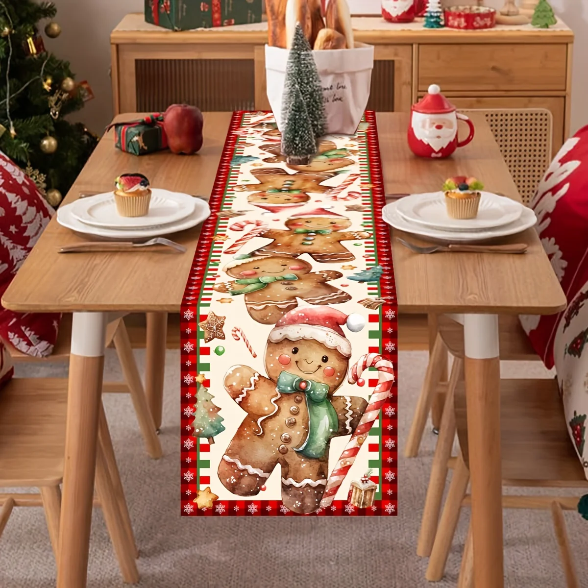 New Year Gingerbread Man with a Christmas Baking Theme Print Seasonal Kitchen Dining Table Decoration Suitable Family Gatherings