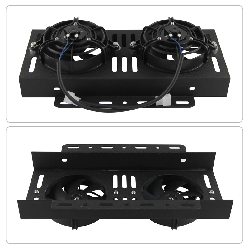 

Aluminum Universal Medium Dual Pass Bar&Plate Oil Cooler fan cover with Bis- 2×5.5" Electric Fan Kit Black