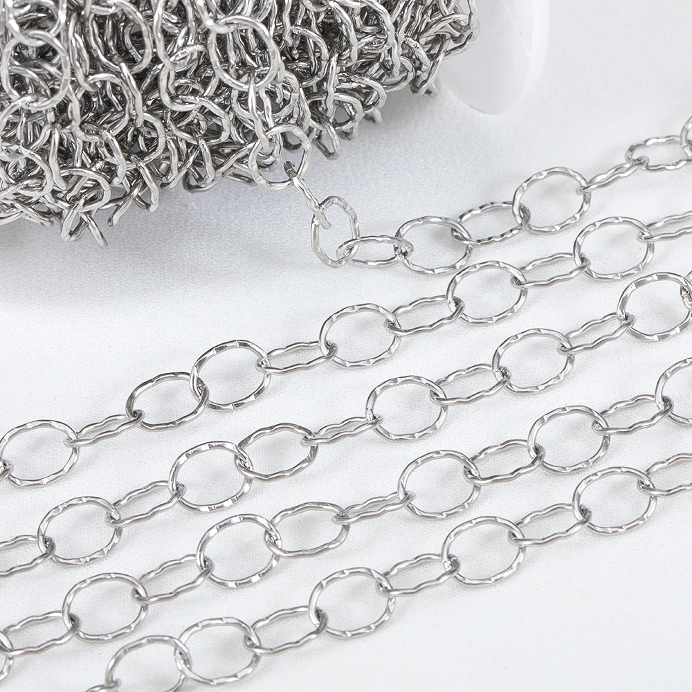 1M/roll Stainless Steel Large Hole Twist Chain 6.5x8mm Circle Steel Color Link Chains for DIY Necklace Bracelet Jewelry Findings