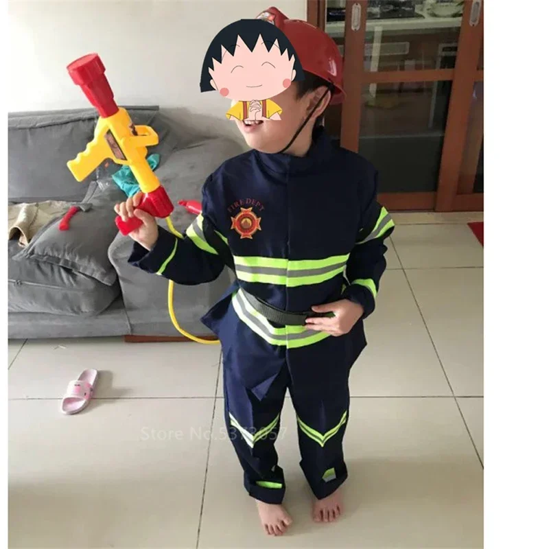 EE01 New Year Halloween Costume for Kid Firefighter Uniform Children Sam Cosplay Fireman Role Play Fancy Clothes Boy Fancy PIo0！