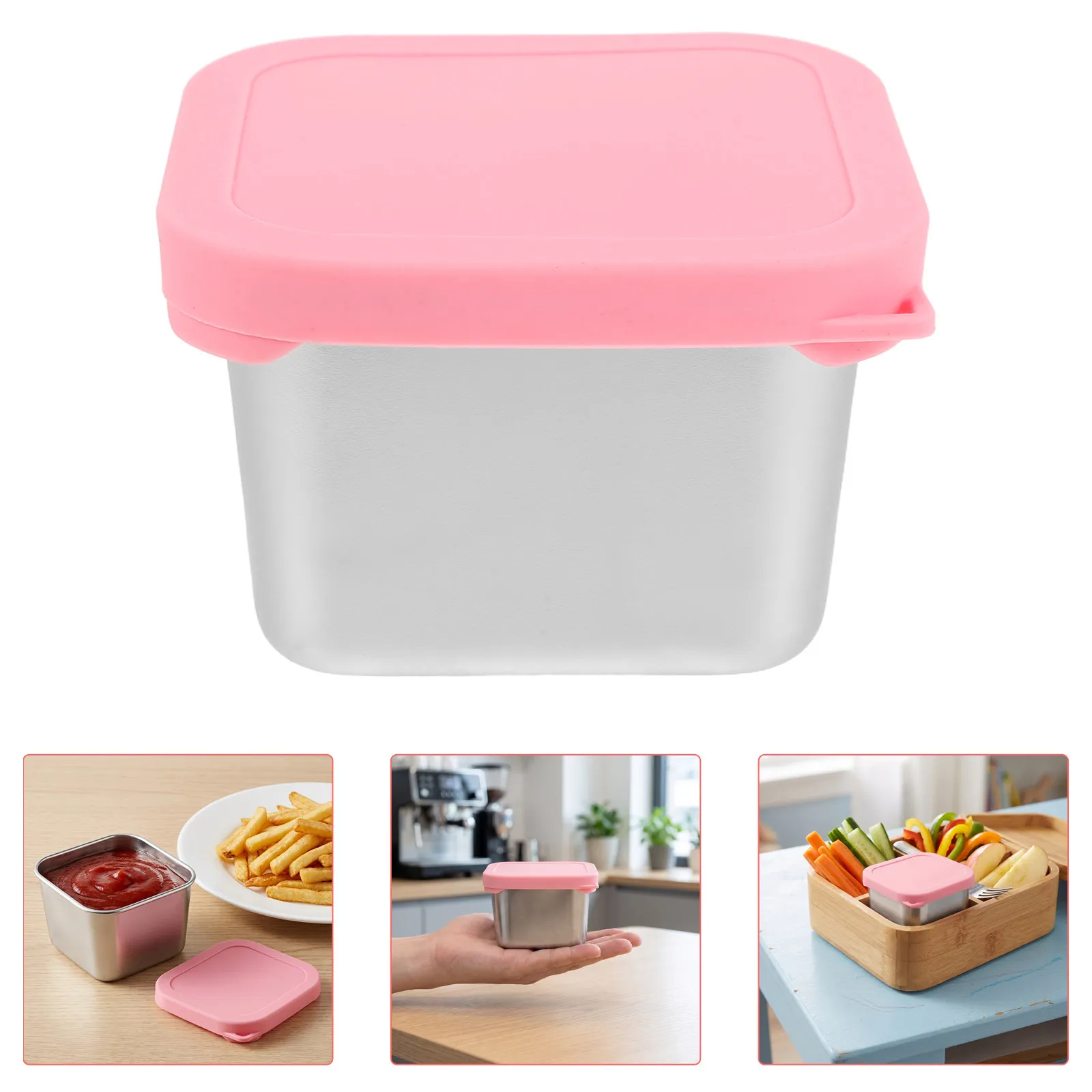 2Pcs Stainless Steel Leakproof Snack Containers Silicone Seal Square Design Stackable Reusable Meal Prep Sauce Box Portable