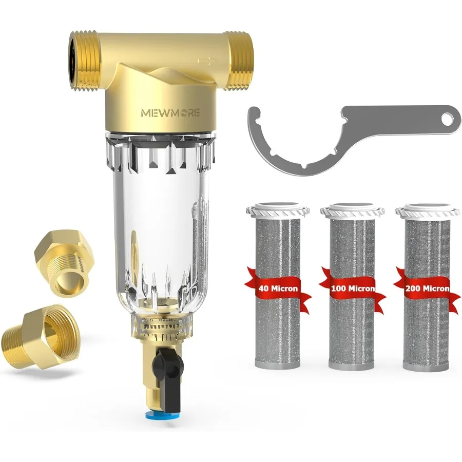 

WHC40 Sediment Filter 40 and 100 and 200 Micron Reusable Spin Down Sediment Water Filter Whole House Water Filter for Well Wate