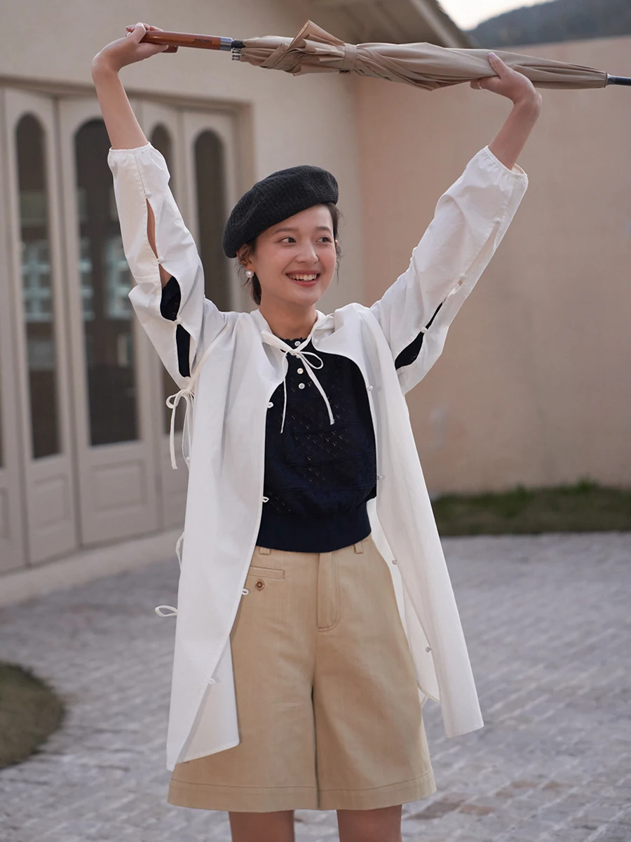 

Waing Хлопковое пальто с капюшоном и поясом Long Sve Commute Sle Pure Color Солнцезащитное пальто Открытый S Кардиган для женщин