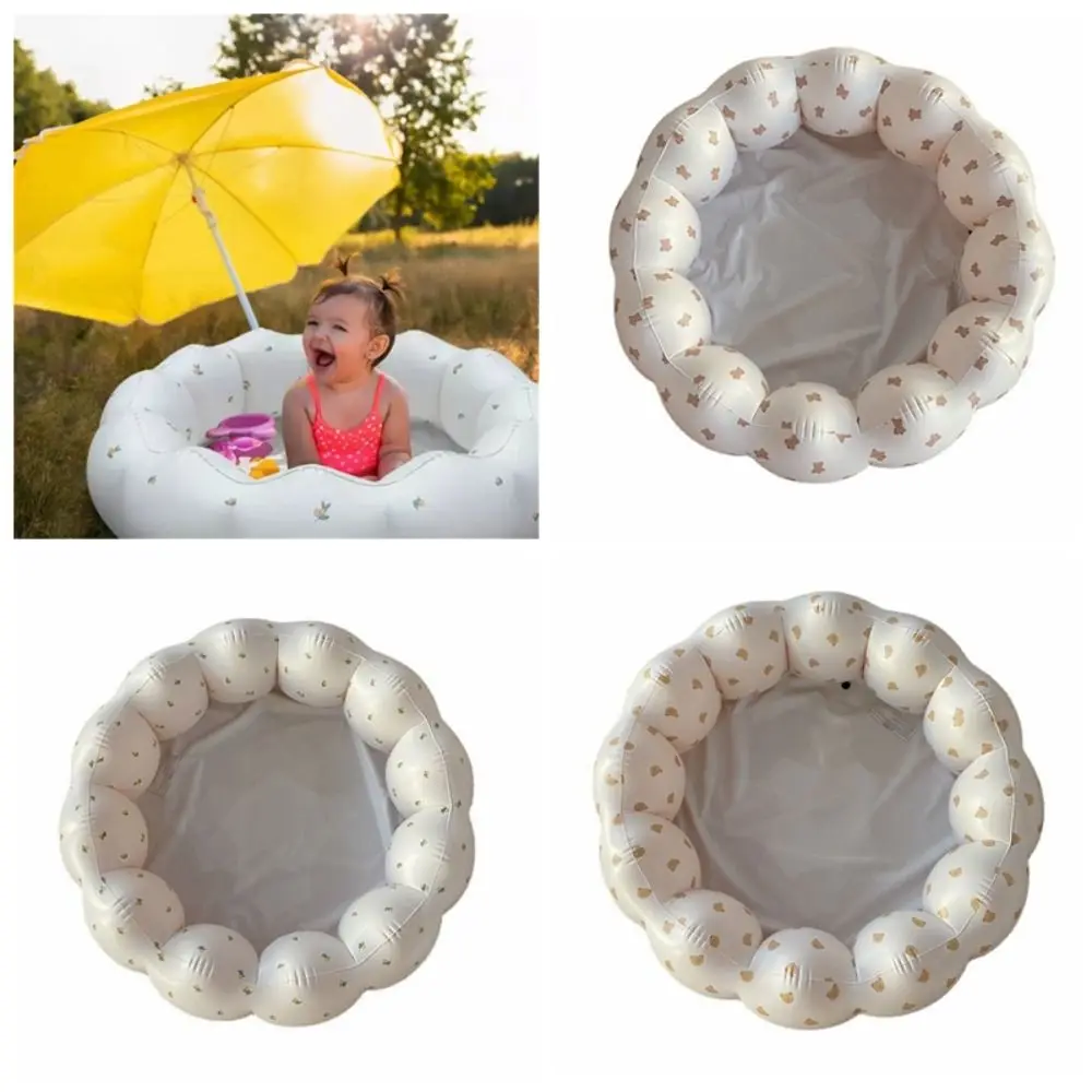 Durable Bear Inflatable Swimming Pool Olive PVC Baby Ball Pit Fence Petal Shape Korean Style Play Water Bathtub Kid