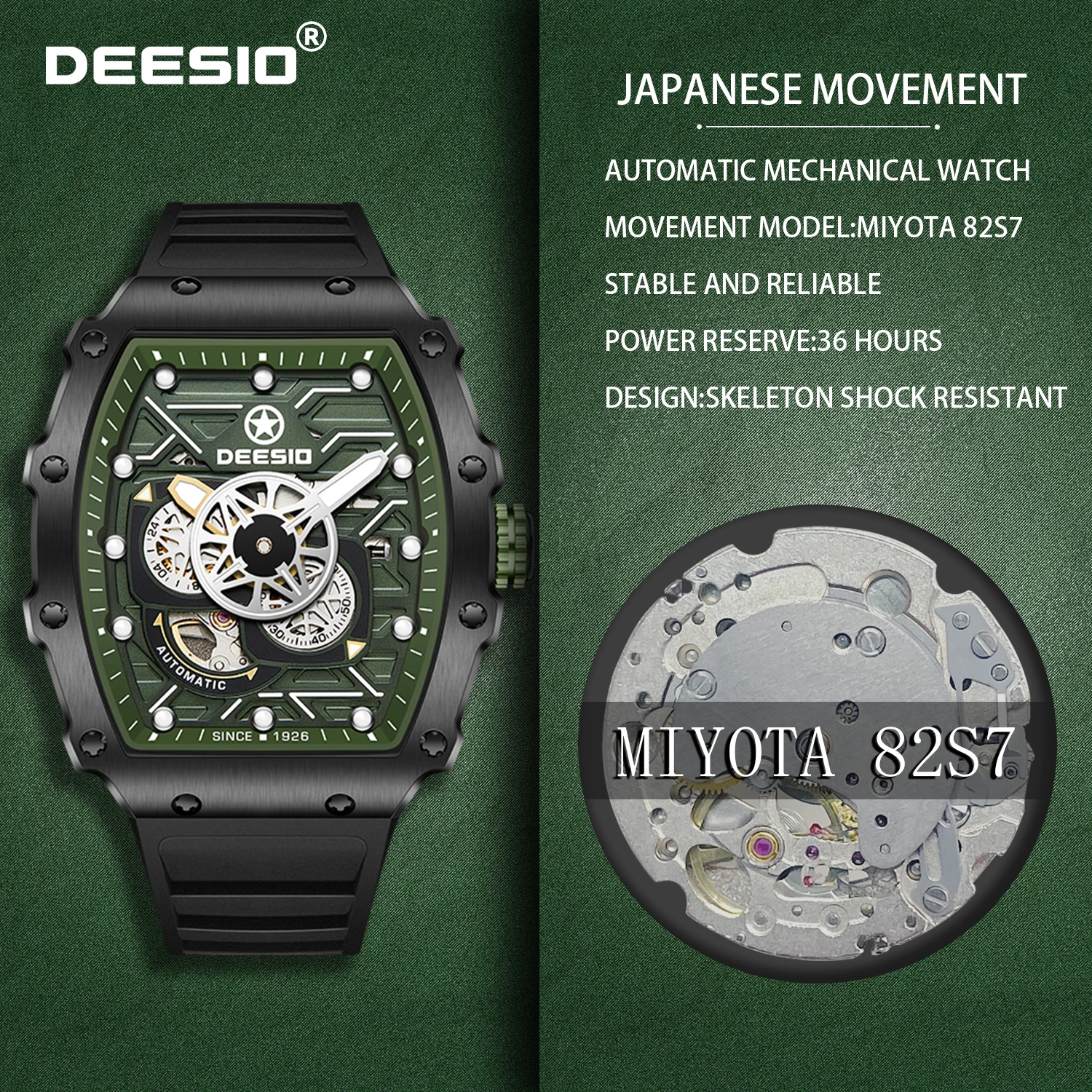 Deesio Men's Automatic GMT Watch with MIYOTA 82S7 Japanese Movement Luminous Dial Waterproof Sports Luxury Watch Gift for Him