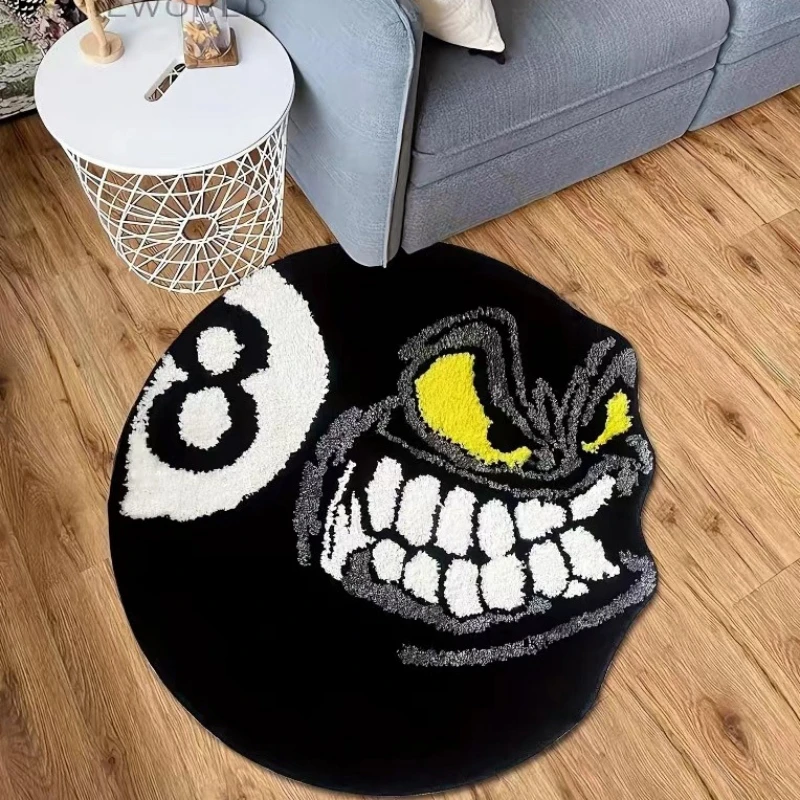 

8 Ball Rug Aesthetic Black Round Tufted Soft Flocking Carpet Bedroom Living Room Bathroom Home Decor Absorbent Non-slip Mat 60cm