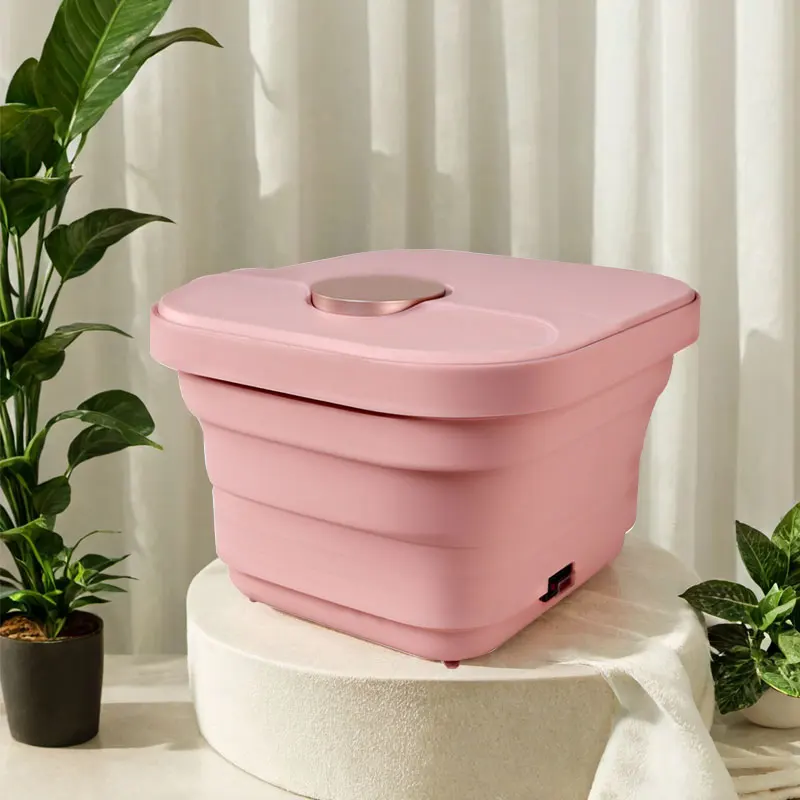 حمام قدم قابل للطي، دلو غسيل القدم الوردي، حمام القدم لتدليك التدفئة الدوارة، دلو حمام القدم