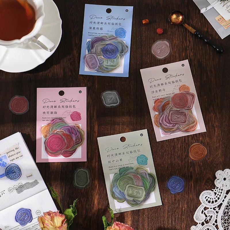 Yoofun 40pcs/lot Vintage Wax Stamp Seal Sticker Retro Style DIY Decorative Scrapbooking Collage Junk Journal Envelope Sealing