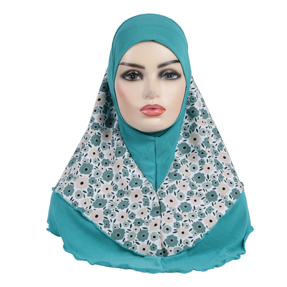 Foulard imprimé en mousseline de soie 65x60cm pour grandes filles femmes foulard musulman Turban foulards instantanés tirer sur Amira chapeau de prière islamique enveloppe de tête