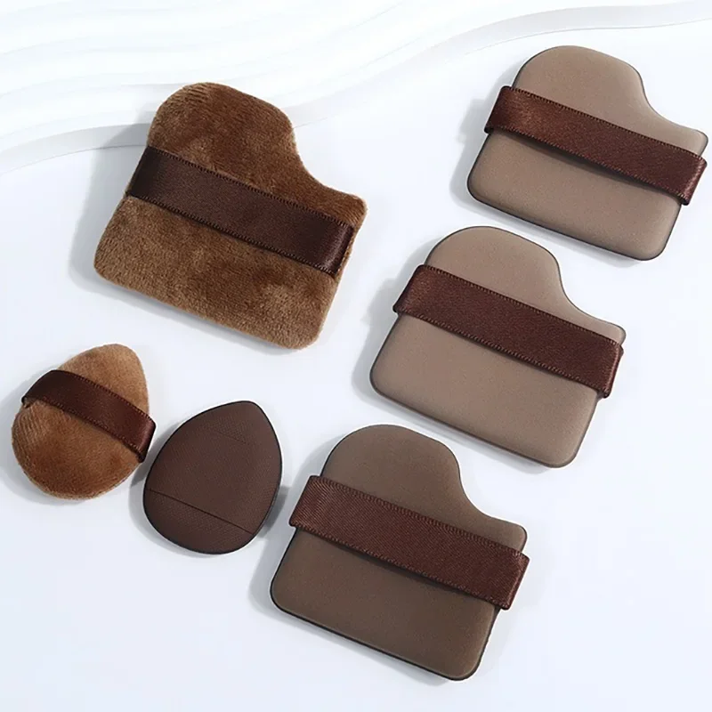 Chocolate Velvet Makeup Puff Set Mini Fingertip Air Cushion Foundation Sponge Cosmetic Blender for Loose Powder Cover Blemishes