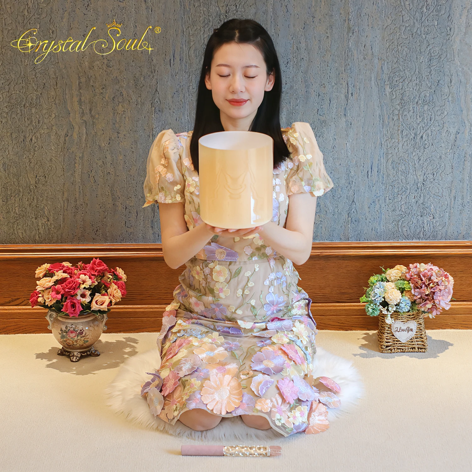 Crystal Soul 2026 New Design Glazed Red Orange Alchemy Crystal Singing Bowl for Sound Healing