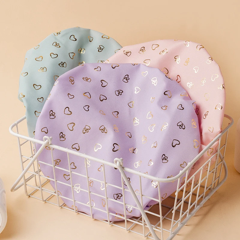 Waterproof Shower Cap Double Layer Elastic Shower Hair Cover Women Supplies For Kitchen Bathroom Shampoo Caps Bathing Hat