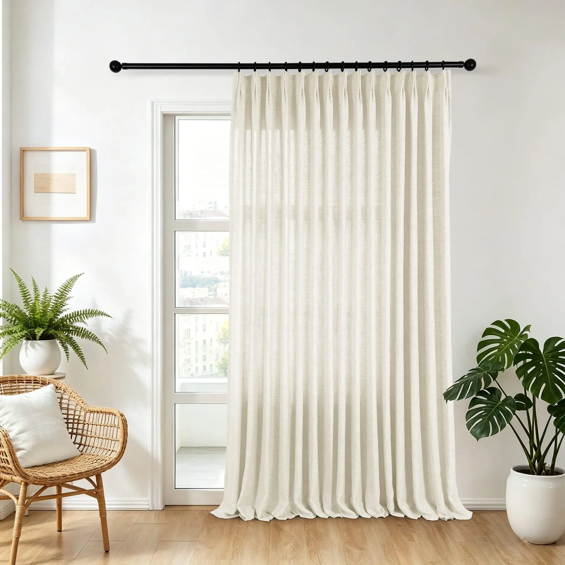 Linen Curtains, Light Filtering Pinch Pleated Drapes for Living Room Bedroom Kithcen Farmhouse, Privacy Protection