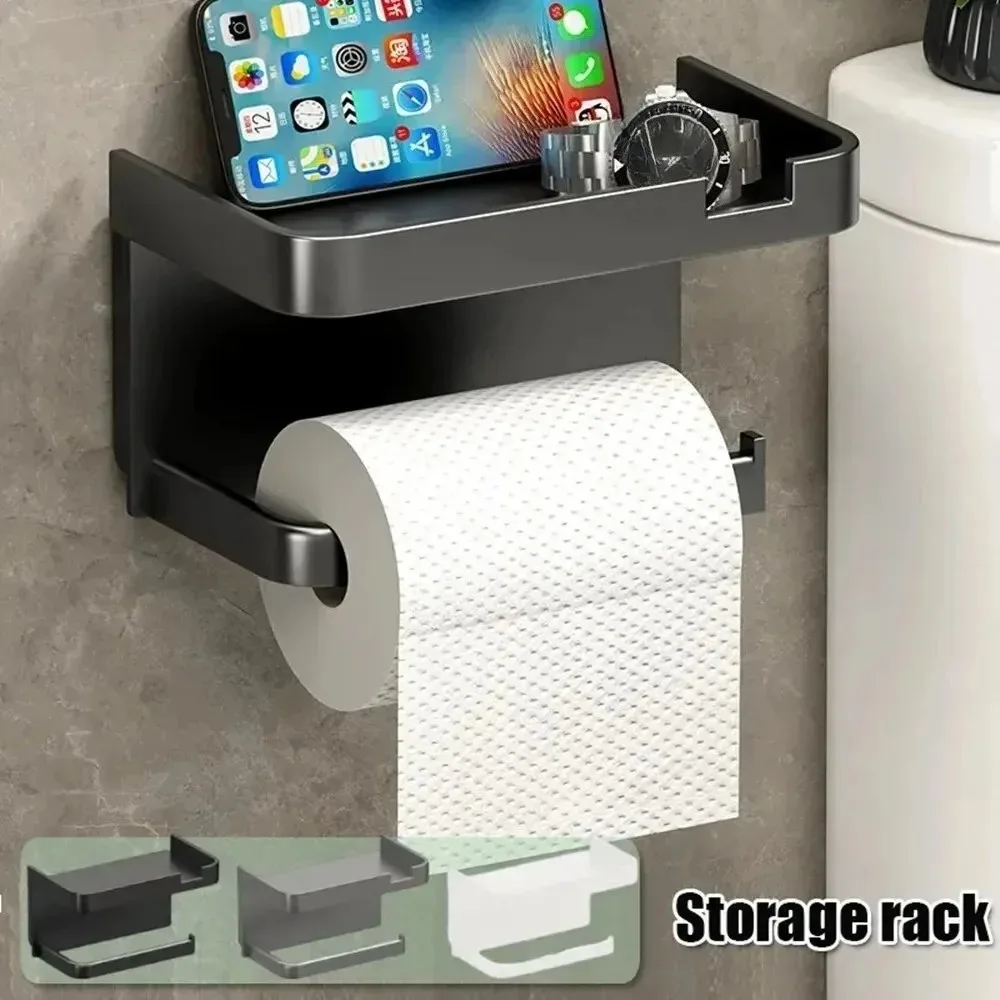 Toilet Paper Holder, Plastic Storage Rack, Kitchen Towel Rack, Bathroom Wall Mount, Paper Towel Roll, Phone Organizer image 3