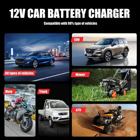 12V 5A, 오토바이, SUV, 자동차 배터리 충전기, 펄스 수리, 과전압 및 과전류 보호, LCD 충전기 포함