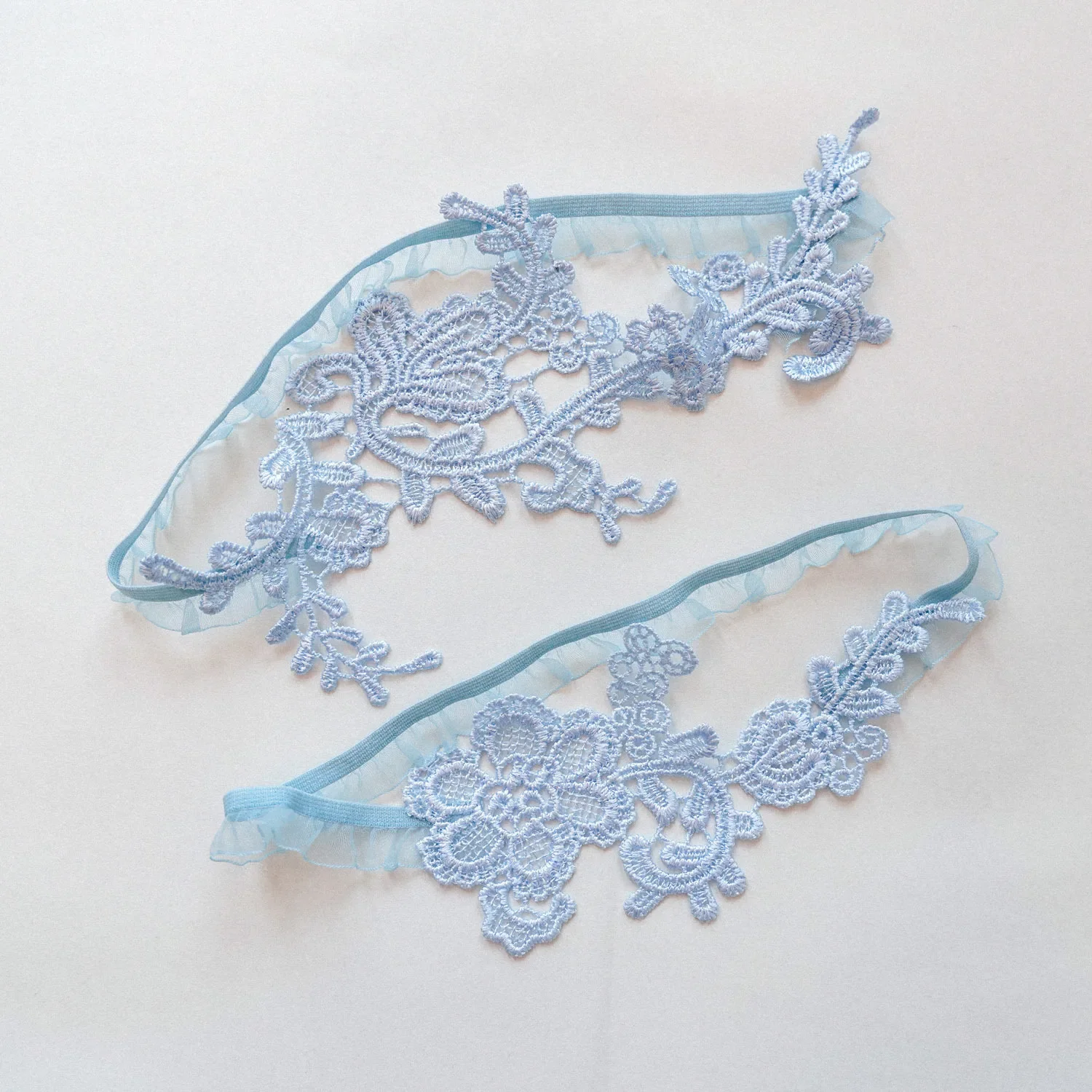 Sky Blue Lace Garters 2 ชิ้น/เซ็ตยืดหยุ่น Appliques ต้นขาแหวนขาอุปกรณ์เสริมสําหรับเจ้าสาวเพื่อนเจ้าสาว 2024