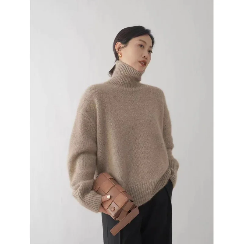 2024 Autumn and Winter New Thick Cashmere Sweater Women High Neck Pullover Sweater Warm Loose Knitted Base Sweater Jacket Tops