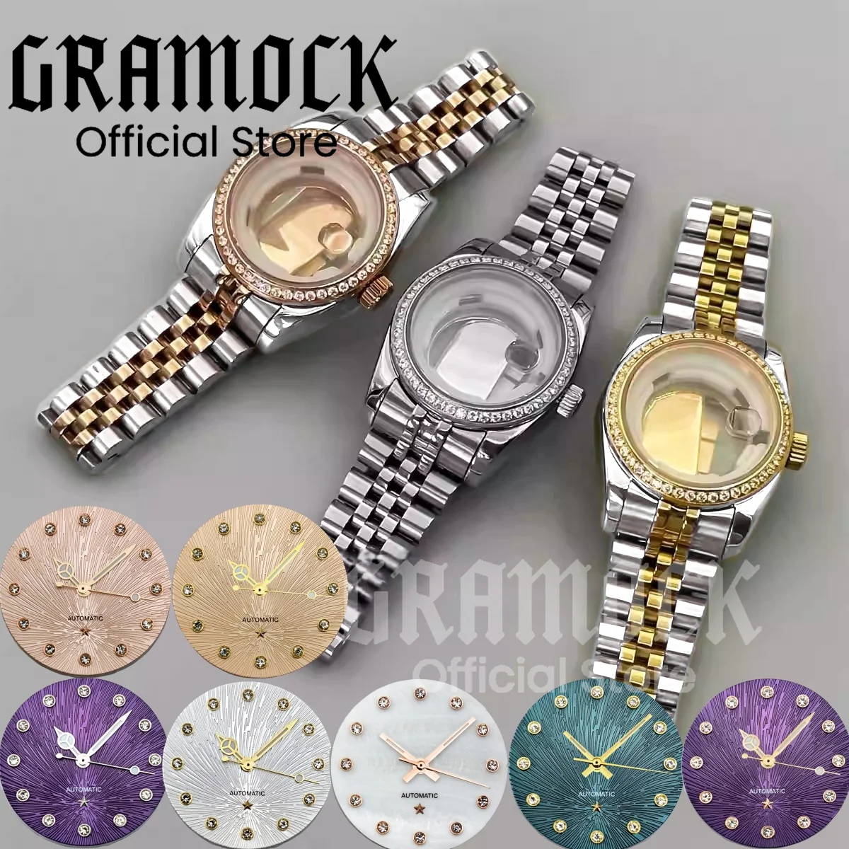 

Gramock 31 мм NH05 NH06 с бриллиантовым безелем, двухцветный корпус из розового золота/золото с циферблатом-бабочкой, набор рук для женских часов с сапфировым стеклом