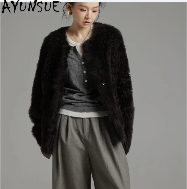 AYUNSUE سترة جلدية حقيقية حقيقية جواكت شتوية 2025 معطف فرو من جلد الغنم الطبيعي النساء الملابس الفاخرة الإناث شوبانا Жenskয়া