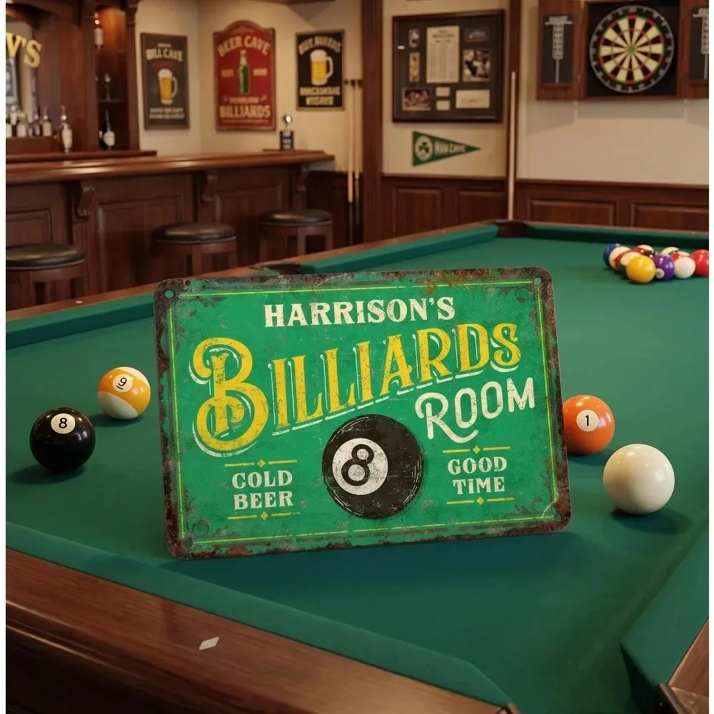 CIFbuy 2D Flat Custom Metal Plaque,Billiards 8 Ball Pool Game Room Bar Wall Decor