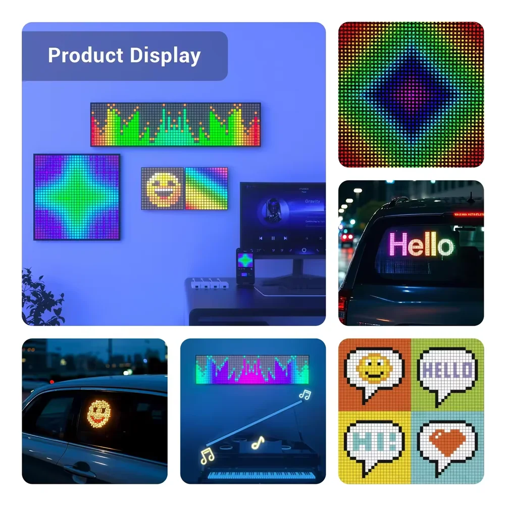 WS2812B RGB LED الرقمية مرنة قابلة للعنونة بشكل فردي لوحة ضوء وحدة تحكم بلوتوث 8x8 16x16 8x32 وحدة مصفوفة الشاشة